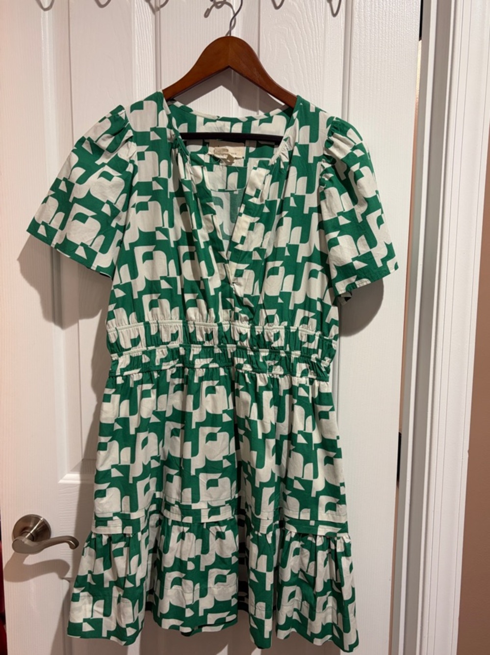 Anthropologie Green and White Mini Dress